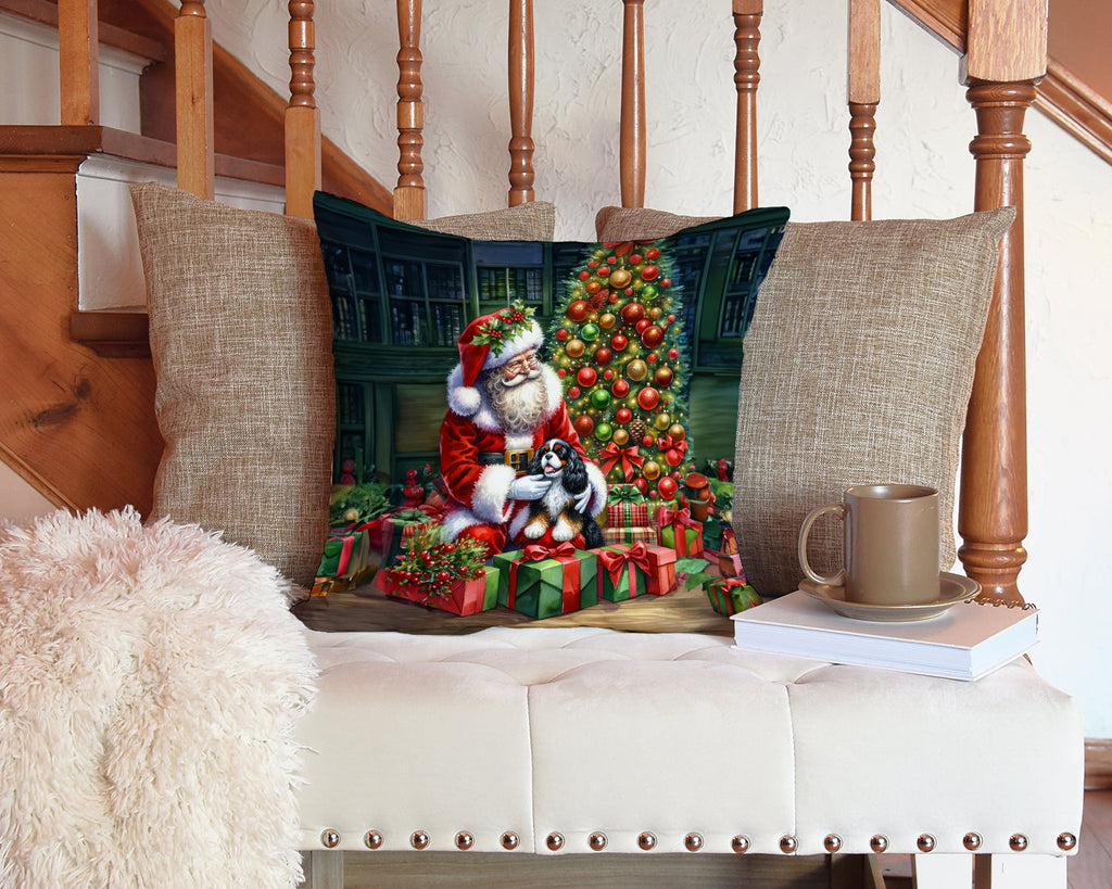 Cavalier Spaniel and Santa Claus Decorative Throw Pillow 14x14 Indoor Outdoor Accent Cushion, Fabric Cover with Insert for Sofa, Bed, Porch & Living Room