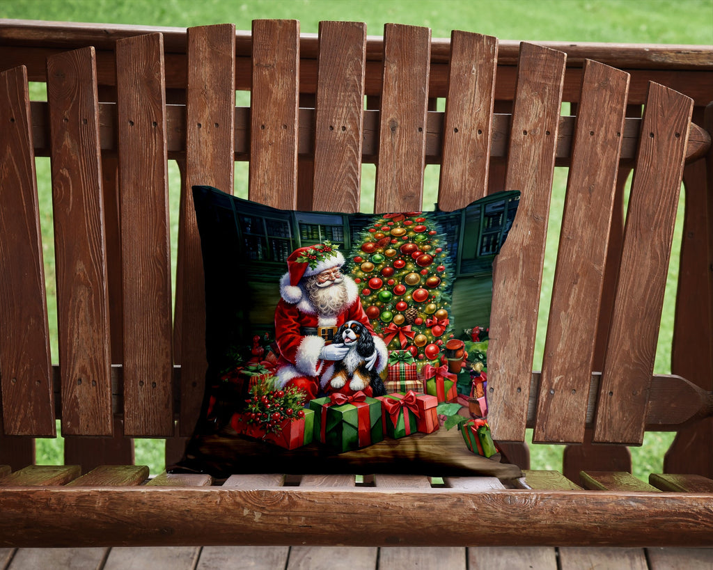 Cavalier Spaniel and Santa Claus Decorative Throw Pillow 14x14 Indoor Outdoor Accent Cushion, Fabric Cover with Insert for Sofa, Bed, Porch & Living Room