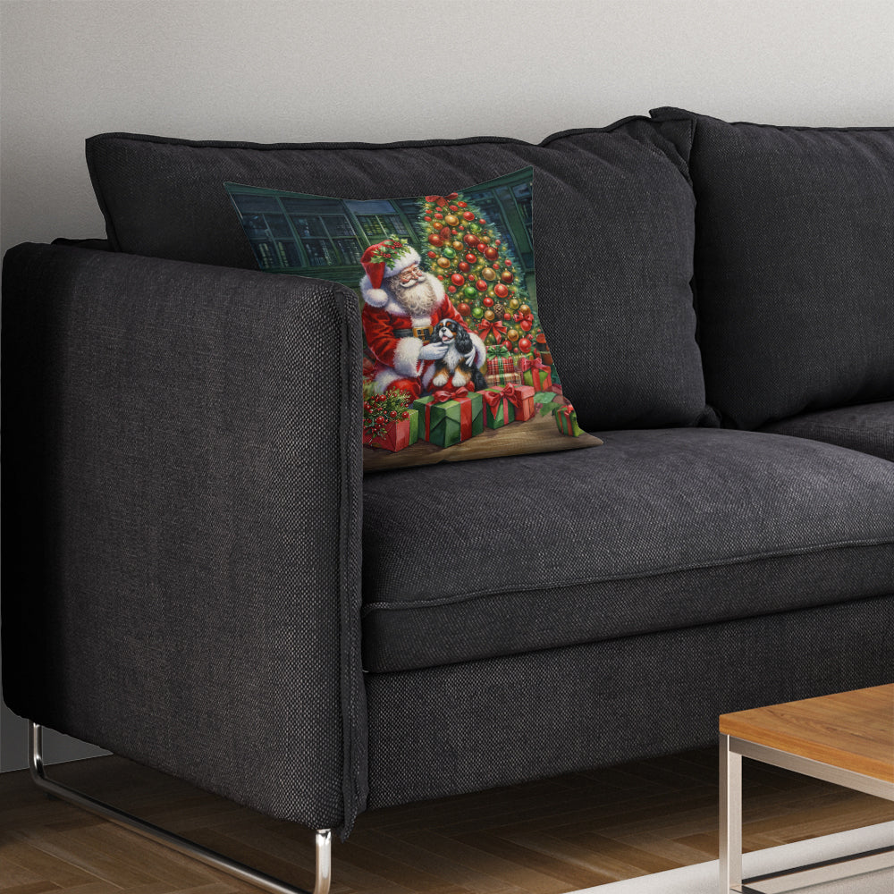 Cavalier Spaniel and Santa Claus Decorative Throw Pillow 14x14 Indoor Outdoor Accent Cushion, Fabric Cover with Insert for Sofa, Bed, Porch & Living Room