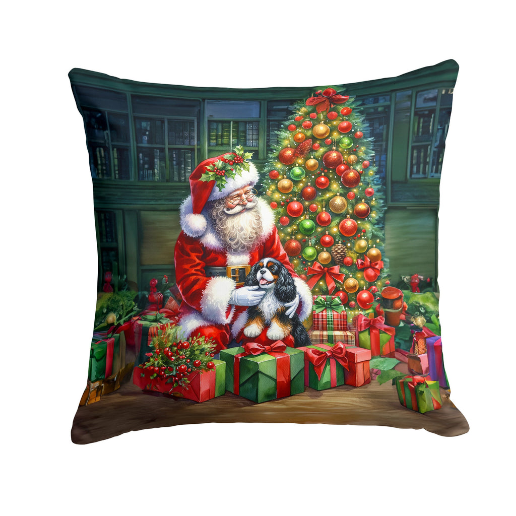 Cavalier Spaniel and Santa Claus Decorative Throw Pillow 18x18 Indoor Outdoor Accent Cushion, Fabric Cover with Insert for Sofa, Bed, Porch & Living Room