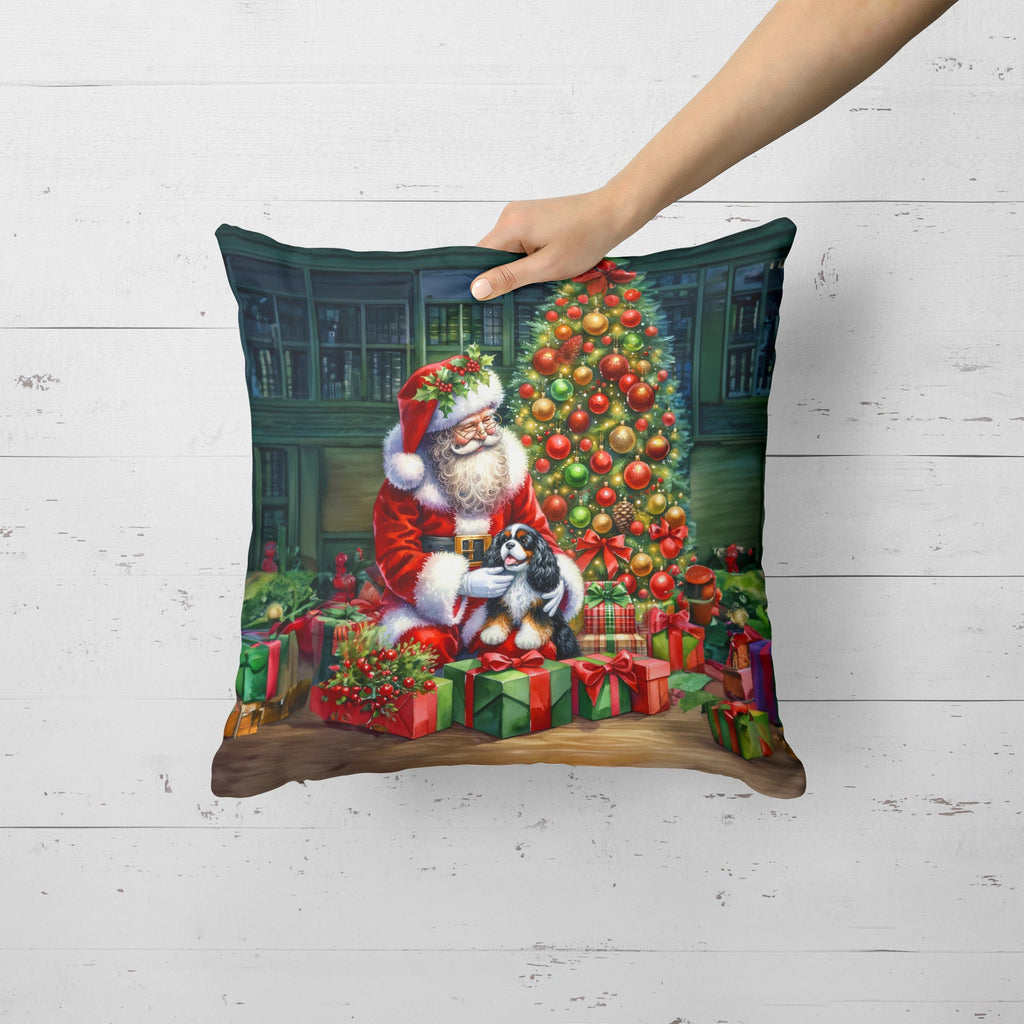 Cavalier Spaniel and Santa Claus Decorative Throw Pillow 18x18 Indoor Outdoor Accent Cushion, Fabric Cover with Insert for Sofa, Bed, Porch & Living Room
