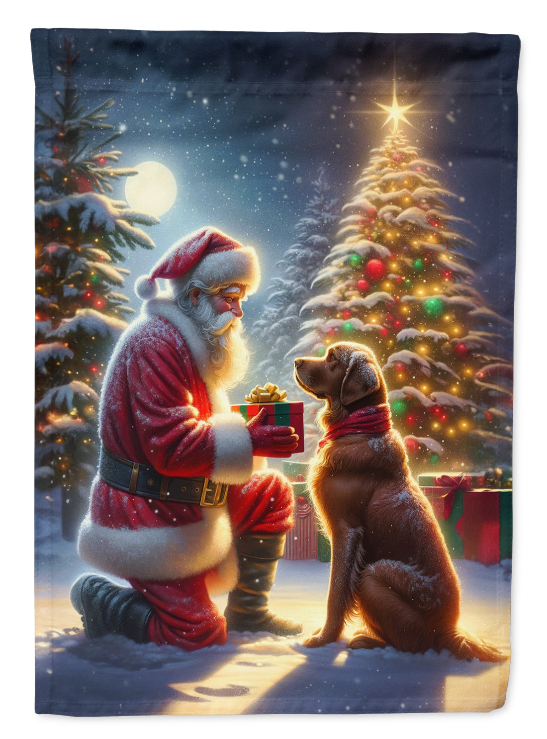 Chesapeake Bay Retriever and Santa Claus House Flag 28x40 Porch Sleeve Pole Decorative Outside Yard Banner Artwork Wall Hanging, Polyester