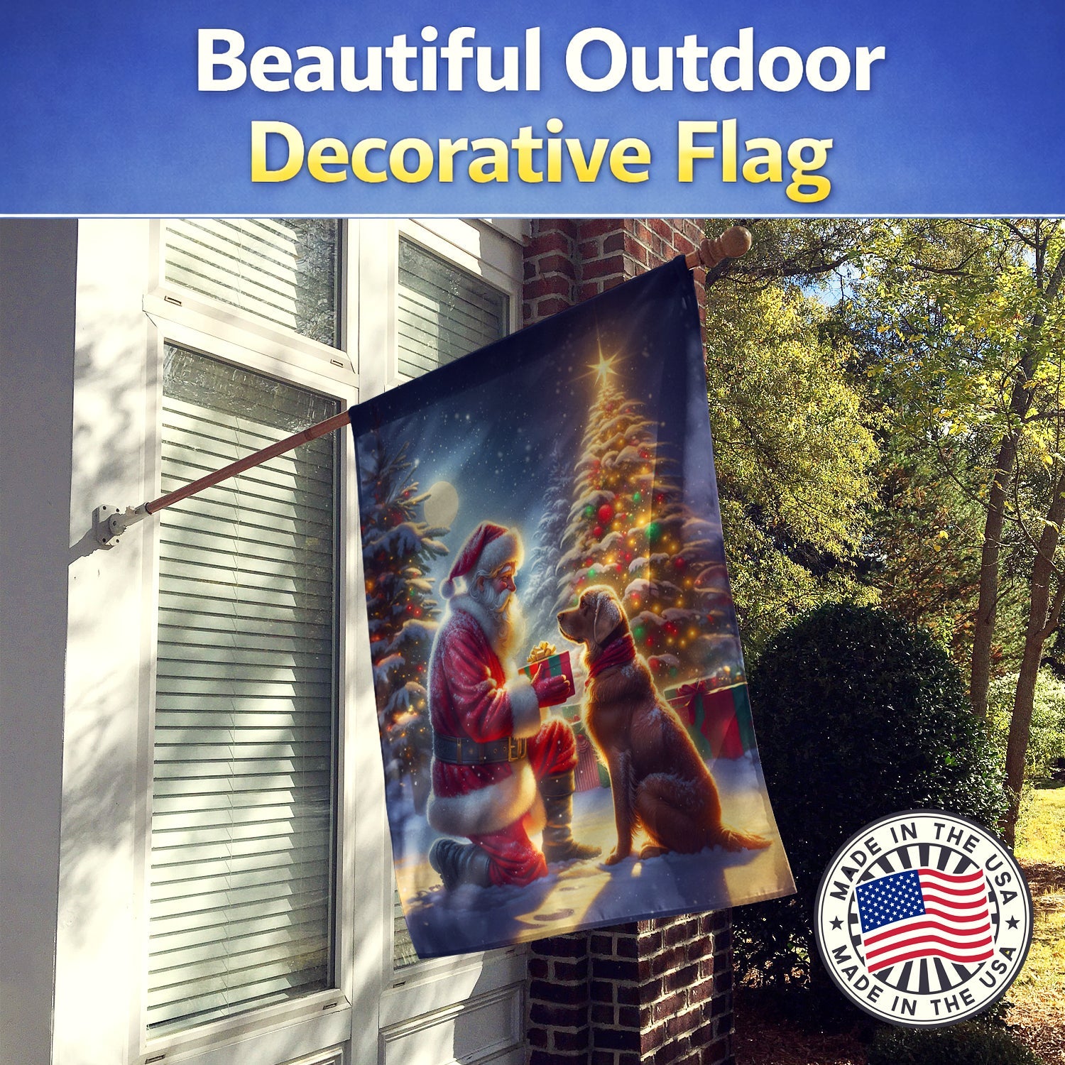 Chesapeake Bay Retriever and Santa Claus House Flag 28x40 Porch Sleeve Pole Decorative Outside Yard Banner Artwork Wall Hanging, Polyester
