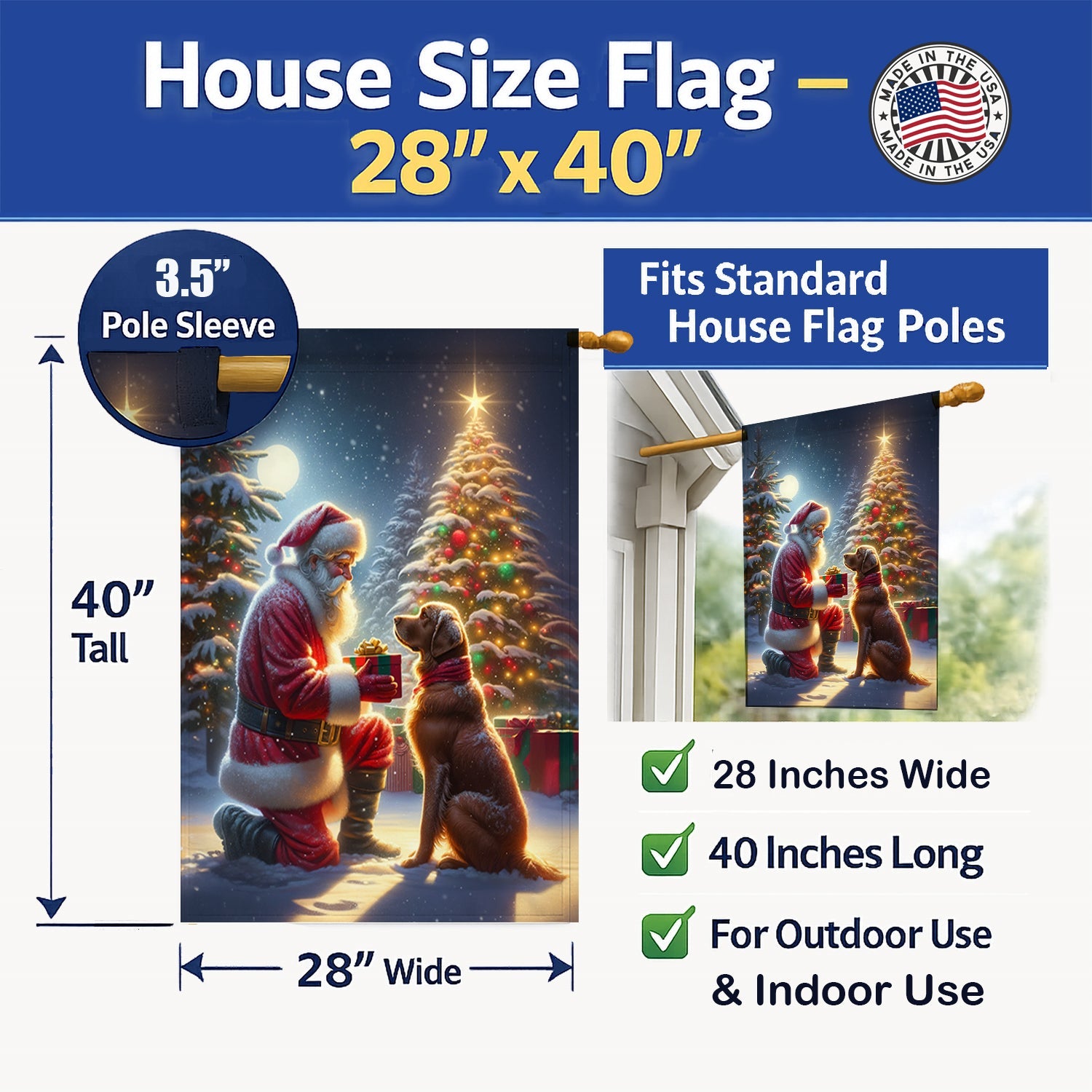 Chesapeake Bay Retriever and Santa Claus House Flag 28x40 Porch Sleeve Pole Decorative Outside Yard Banner Artwork Wall Hanging, Polyester