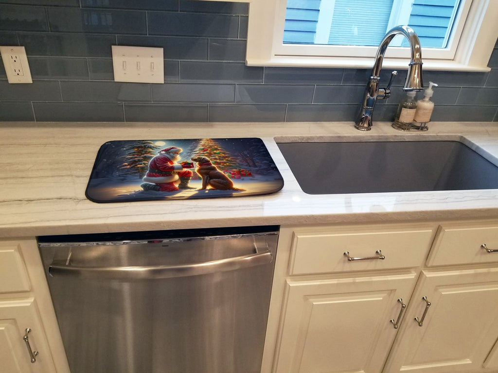 Chesapeake Bay Retriever and Santa Claus Dish Drying Mat Absorbent Dish Drying Mat Pad for Kitchen Counter Dish Drainer Mat for Countertop, 14 x 21", Multicolor