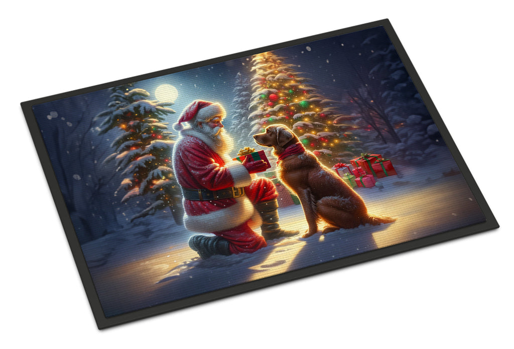 Chesapeake Bay Retriever and Santa Claus Doormat Indoor Outdoor 18H X 27W Front Door Mat Rugs for Entryway, Non Slip Washable