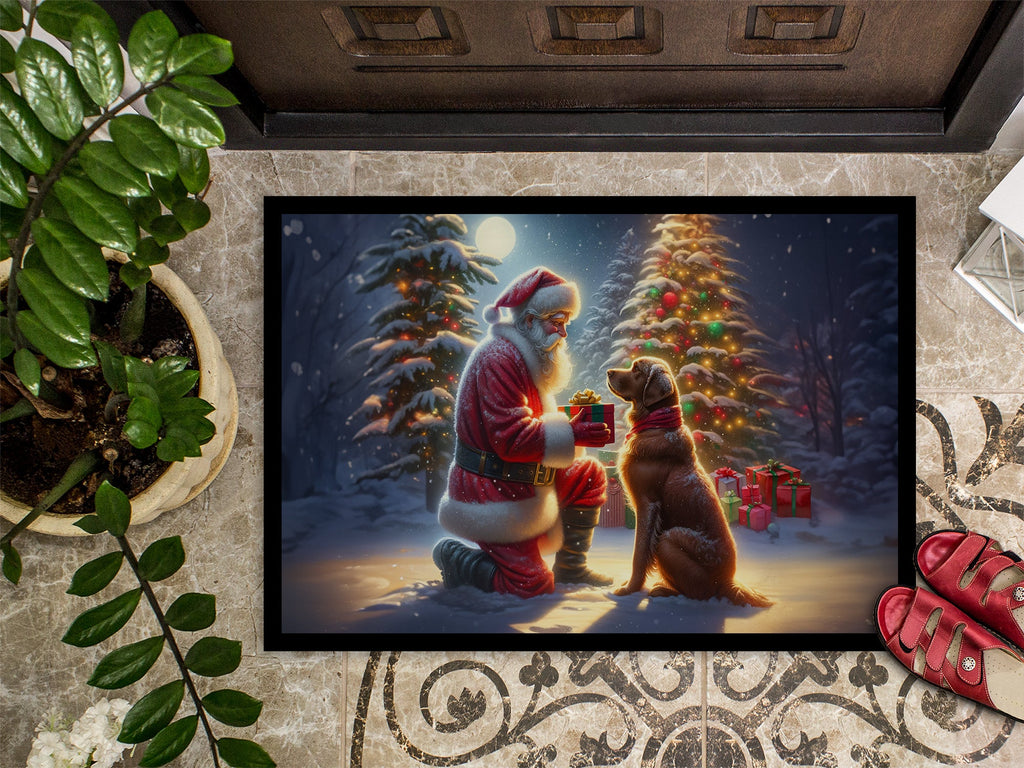 Chesapeake Bay Retriever and Santa Claus Doormat Indoor Outdoor 18H X 27W Front Door Mat Rugs for Entryway, Non Slip Washable