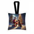 Chesapeake Bay Retriever and Santa Claus Hanging Square Fabric Ornament 3.5 × 3.5 Decorative Door-Knob & Tree Hanger, Soft Fabric