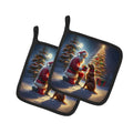 Chesapeake Bay Retriever and Santa Claus Pot Holder Set of 2 Heat Resistant Quilted Hot Pads 7.5 x 7.5 Inch, Insulated Kitchen Trivets for Cooking & Baking