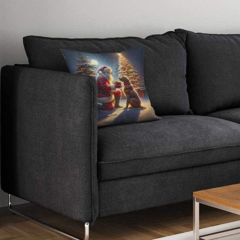 Chesapeake Bay Retriever and Santa Claus Decorative Throw Pillow 14x14 Indoor Outdoor Accent Cushion, Fabric Cover with Insert for Sofa, Bed, Porch & Living Room