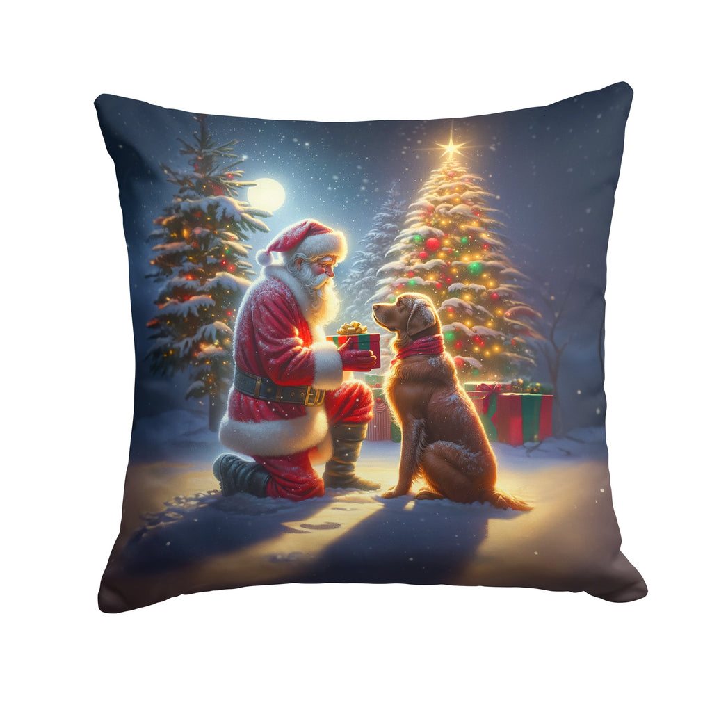 Chesapeake Bay Retriever and Santa Claus Decorative Throw Pillow 18x18 Indoor Outdoor Accent Cushion, Fabric Cover with Insert for Sofa, Bed, Porch & Living Room
