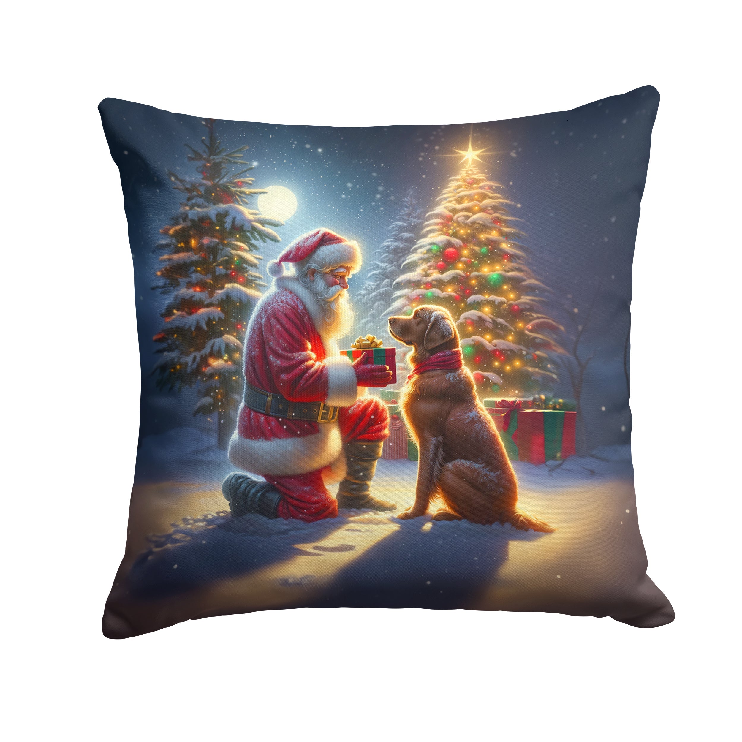 Chesapeake Bay Retriever and Santa Claus Decorative Throw Pillow 18x18 Indoor Outdoor Accent Cushion, Fabric Cover with Insert for Sofa, Bed, Porch & Living Room