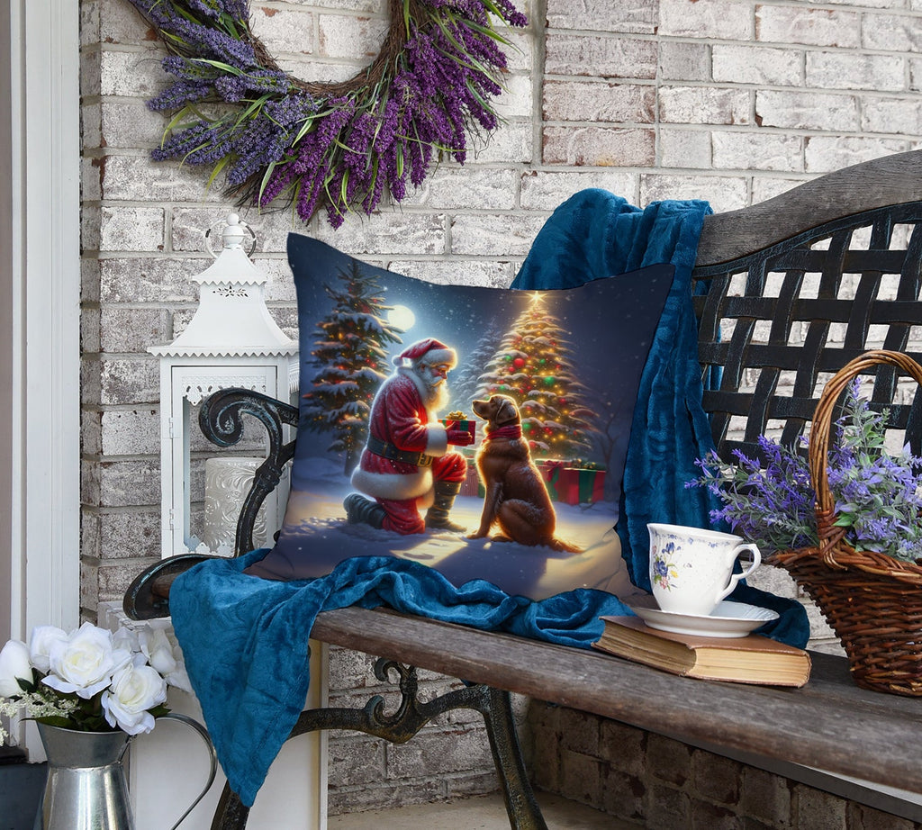 Chesapeake Bay Retriever and Santa Claus Decorative Throw Pillow 18x18 Indoor Outdoor Accent Cushion, Fabric Cover with Insert for Sofa, Bed, Porch & Living Room