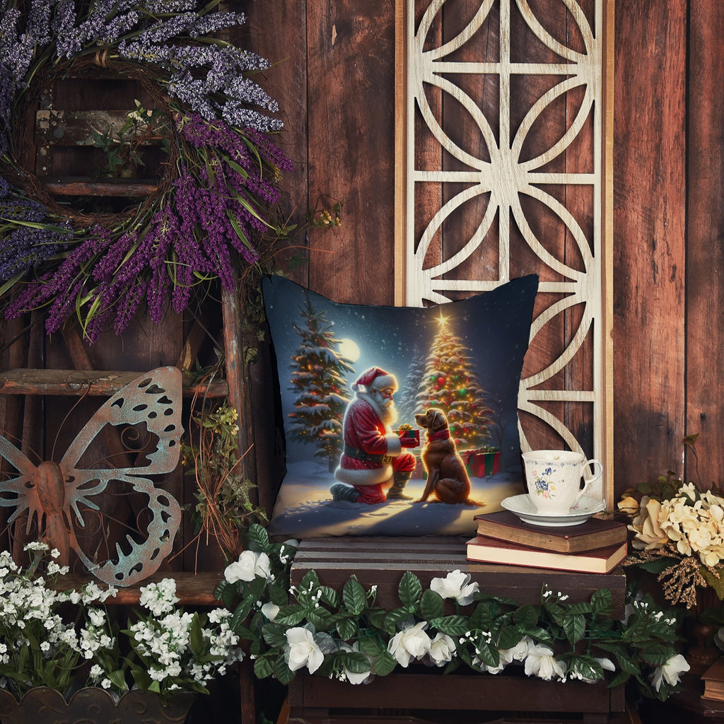 Chesapeake Bay Retriever and Santa Claus Decorative Throw Pillow 18x18 Indoor Outdoor Accent Cushion, Fabric Cover with Insert for Sofa, Bed, Porch & Living Room