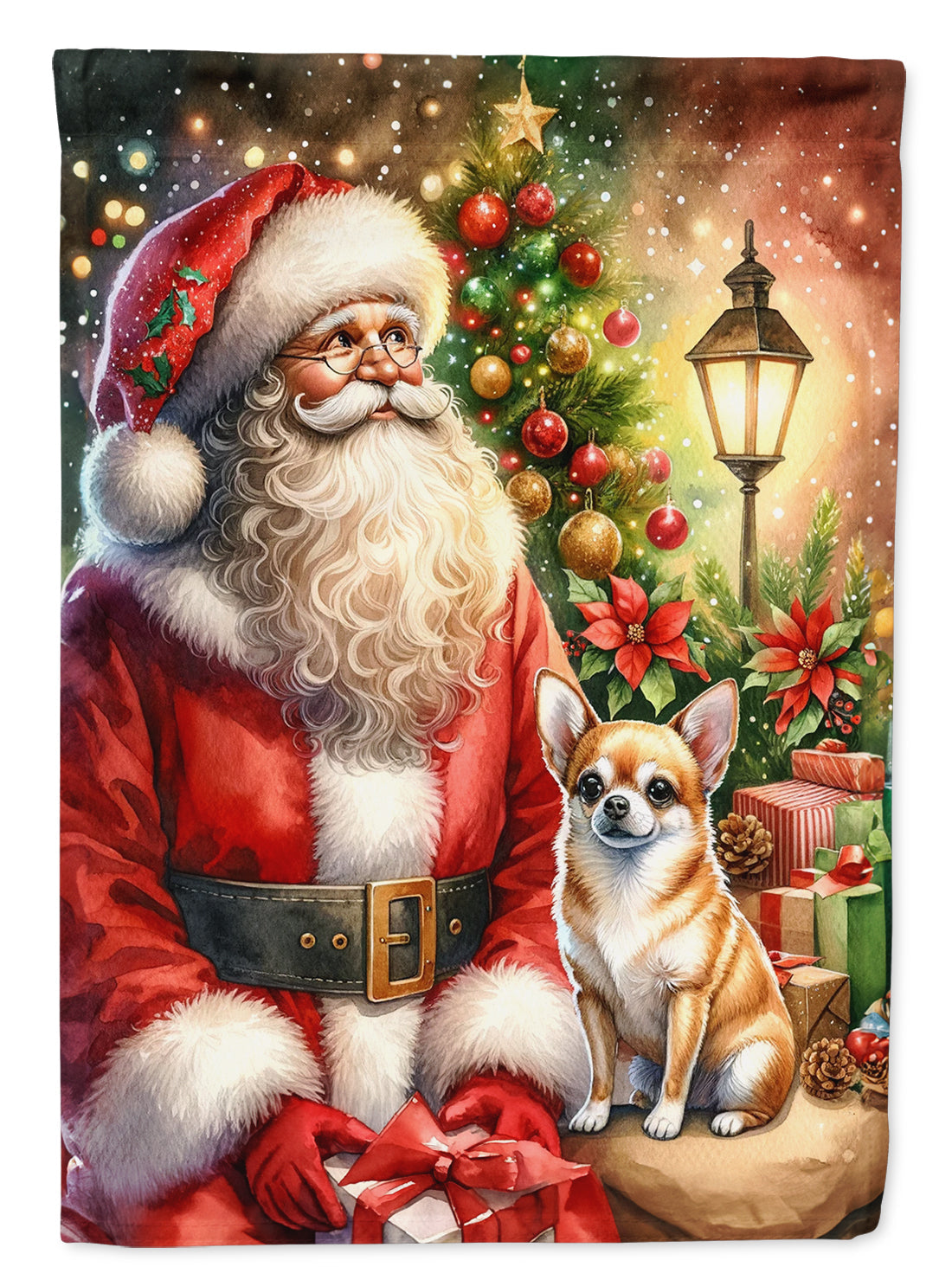 Chihuahua and Santa Claus House Flag 28x40 Porch Sleeve Pole Decorative Outside Yard Banner Artwork Wall Hanging, Polyester