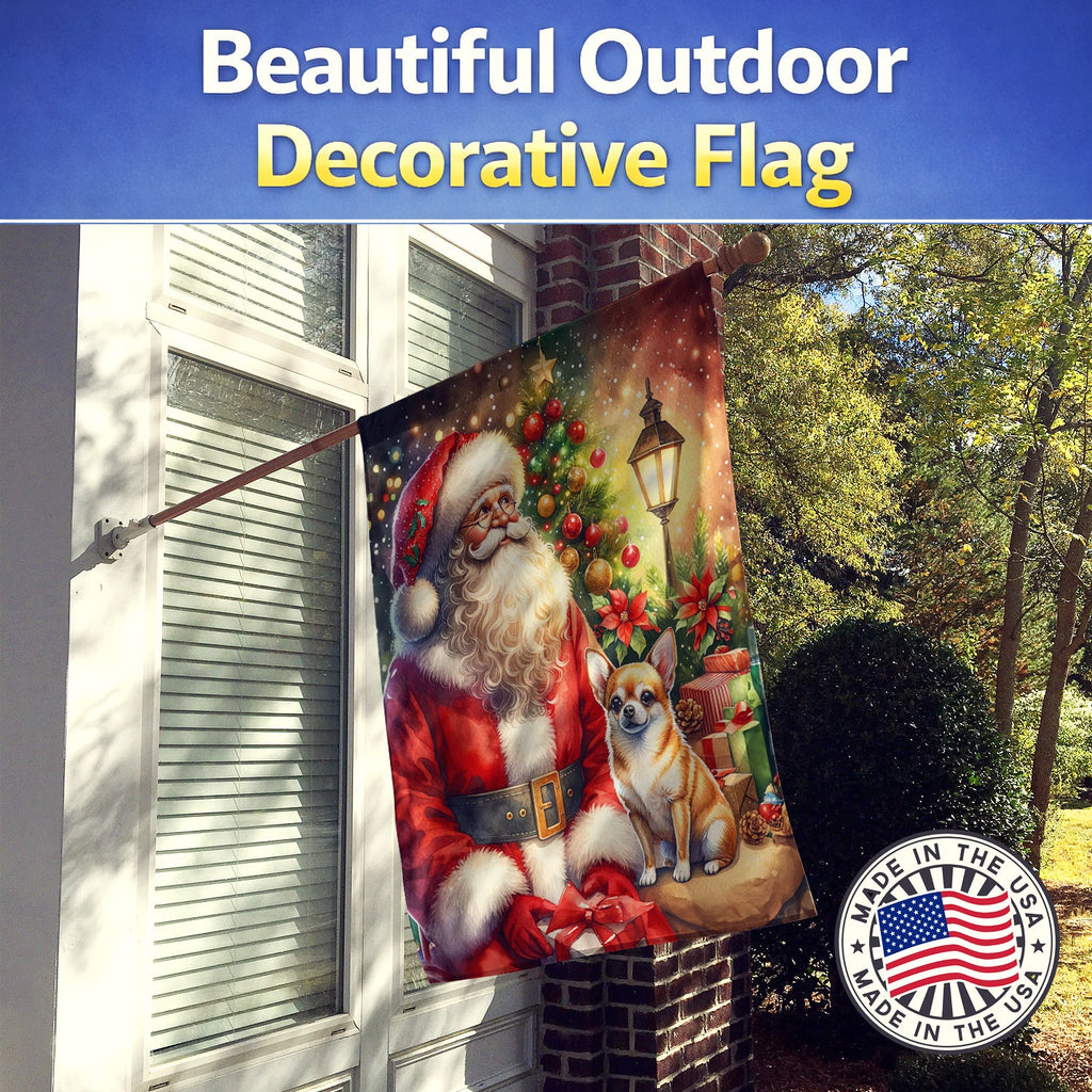 Chihuahua and Santa Claus House Flag 28x40 Porch Sleeve Pole Decorative Outside Yard Banner Artwork Wall Hanging, Polyester