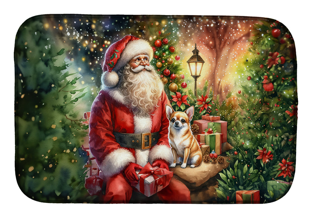 Chihuahua and Santa Claus Dish Drying Mat Absorbent Dish Drying Mat Pad for Kitchen Counter Dish Drainer Mat for Countertop, 14 x 21", Multicolor