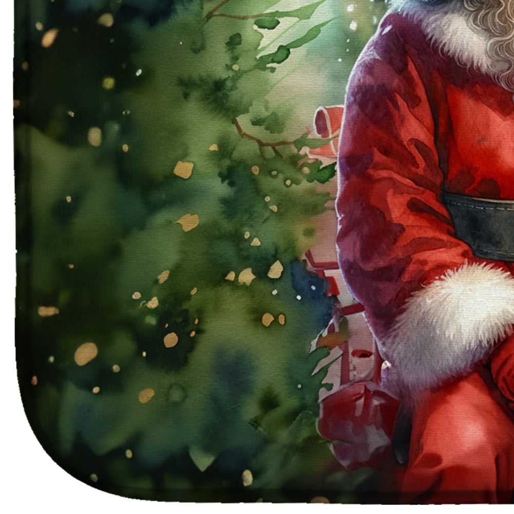 Chihuahua and Santa Claus Dish Drying Mat Absorbent Dish Drying Mat Pad for Kitchen Counter Dish Drainer Mat for Countertop, 14 x 21", Multicolor