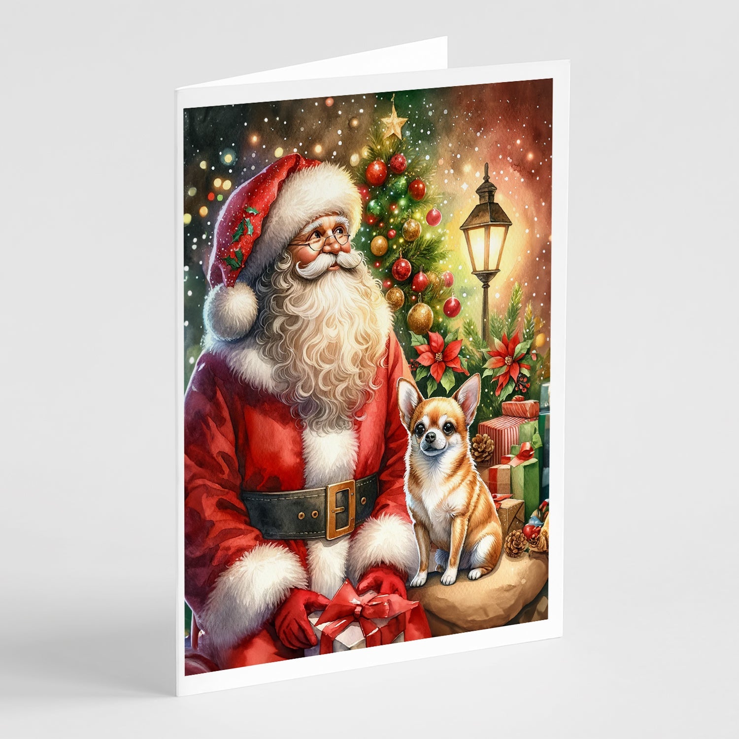 Chihuahua and Santa Claus Greeting Cards Pack of 8 Blank Cards with Envelopes Whimsical A7 Size 5x7