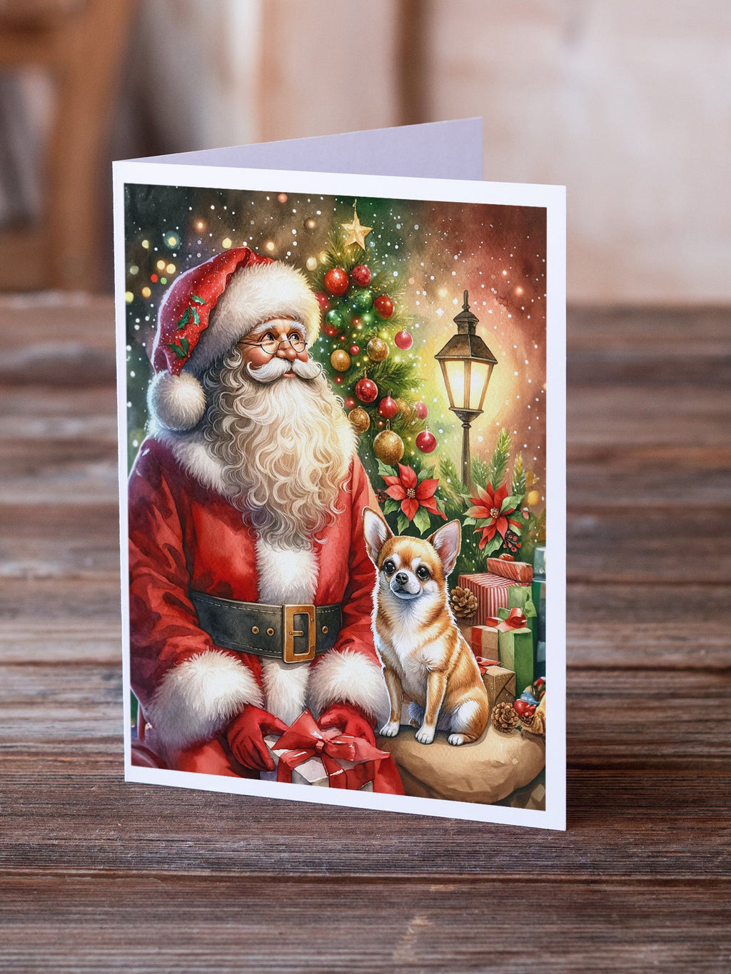 Chihuahua and Santa Claus Greeting Cards Pack of 8 Blank Cards with Envelopes Whimsical A7 Size 5x7