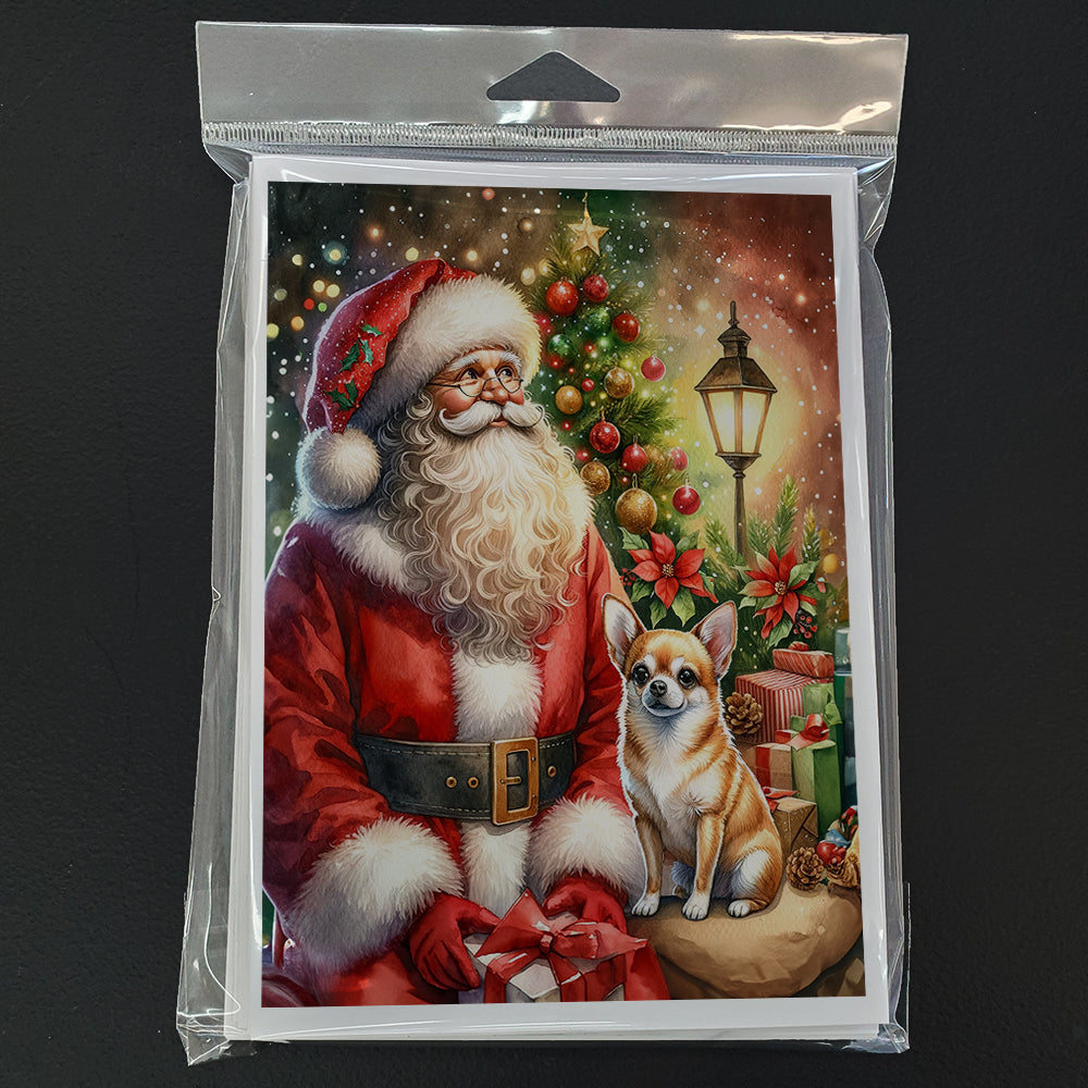 Chihuahua and Santa Claus Greeting Cards Pack of 8 Blank Cards with Envelopes Whimsical A7 Size 5x7