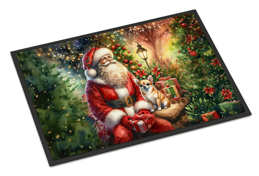 Chihuahua and Santa Claus Doormat Indoor Outdoor 24H X 36W Front Door Mat Rugs for Entryway, Non Slip Washable Low Pile,