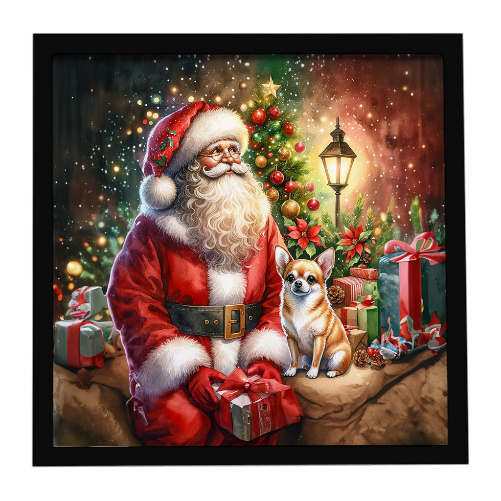 Chihuahua and Santa Claus Framed Metal Print Bathroom, Kitchen, Office, Home Decor Wall Art Ready to Hang, Square, 8X8