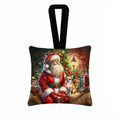 Chihuahua and Santa Claus Hanging Square Fabric Ornament 3.5 × 3.5 Decorative Door-Knob & Tree Hanger, Soft Fabric