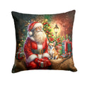 Chihuahua and Santa Claus Decorative Throw Pillow 14x14 Indoor Outdoor Accent Cushion, Fabric Cover with Insert for Sofa, Bed, Porch & Living Room