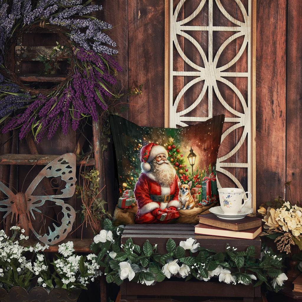 Chihuahua and Santa Claus Decorative Throw Pillow 14x14 Indoor Outdoor Accent Cushion, Fabric Cover with Insert for Sofa, Bed, Porch & Living Room