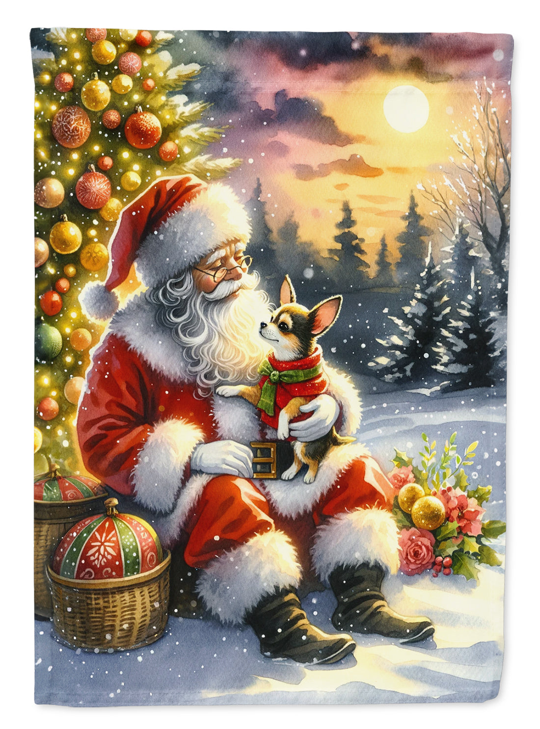 Chihuahua and Santa Claus House Flag 28x40 Porch Sleeve Pole Decorative Outside Yard Banner Artwork Wall Hanging, Polyester