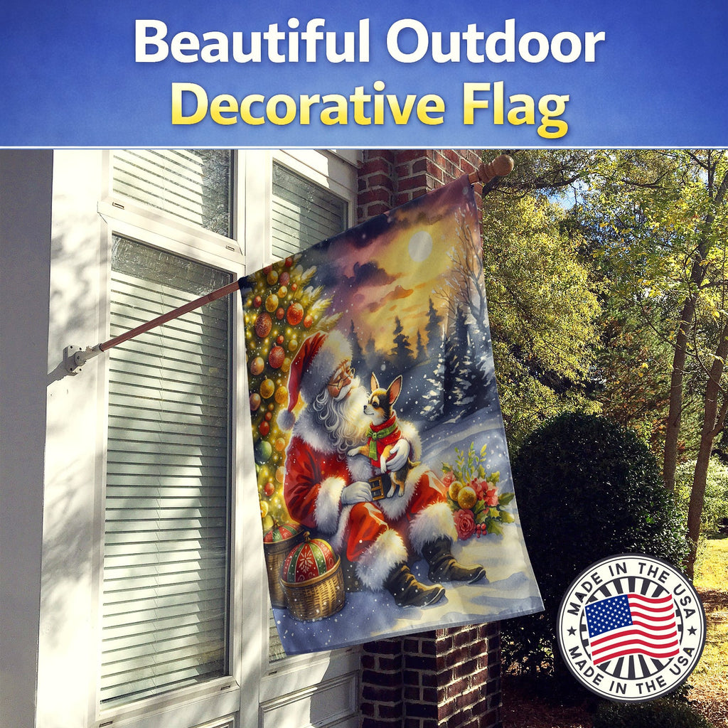 Chihuahua and Santa Claus House Flag 28x40 Porch Sleeve Pole Decorative Outside Yard Banner Artwork Wall Hanging, Polyester