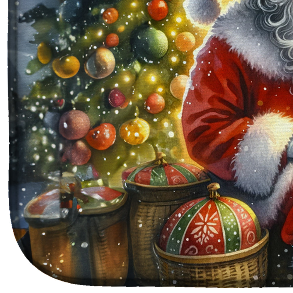 Chihuahua and Santa Claus Dish Drying Mat Absorbent Dish Drying Mat Pad for Kitchen Counter Dish Drainer Mat for Countertop, 14 x 21", Multicolor