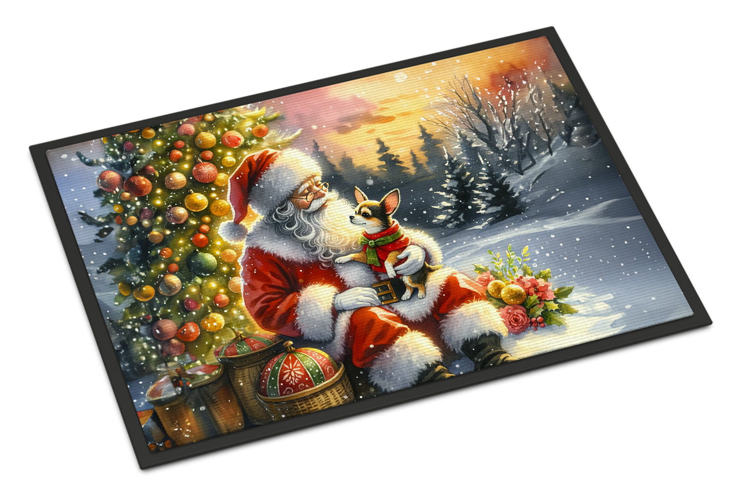 Chihuahua and Santa Claus Doormat Indoor Outdoor 18H X 27W Front Door Mat Rugs for Entryway, Non Slip Washable