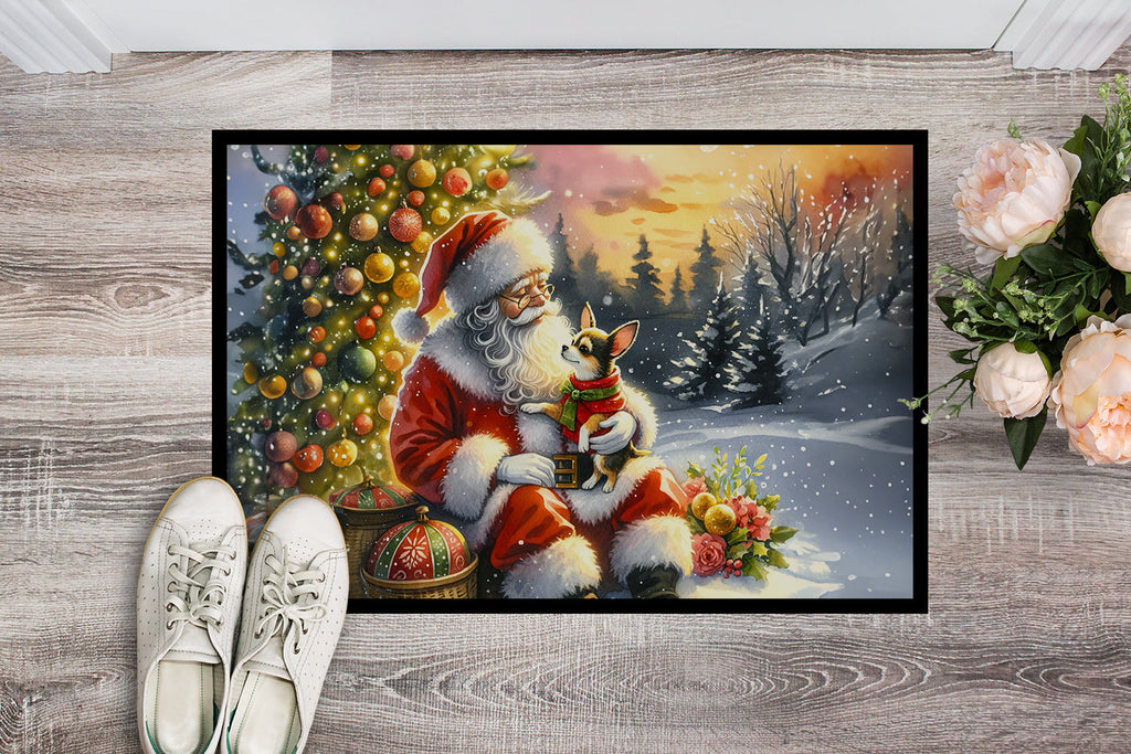 Chihuahua and Santa Claus Doormat Indoor Outdoor 18H X 27W Front Door Mat Rugs for Entryway, Non Slip Washable
