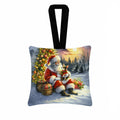 Chihuahua and Santa Claus Hanging Square Fabric Ornament 3.5 × 3.5 Decorative Door-Knob & Tree Hanger, Soft Fabric