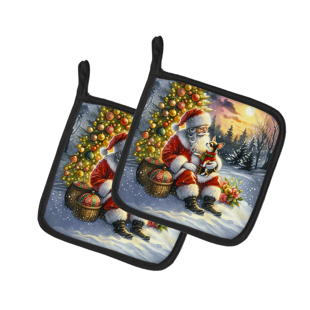 Chihuahua and Santa Claus Pot Holder Set of 2 Heat Resistant Quilted Hot Pads 7.5 x 7.5 Inch, Insulated Kitchen Trivets for Cooking & Baking