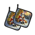 Chihuahua and Santa Claus Pot Holder Set of 2 Heat Resistant Quilted Hot Pads 7.5 x 7.5 Inch, Insulated Kitchen Trivets for Cooking & Baking