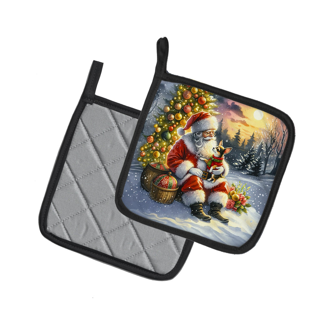 Chihuahua and Santa Claus Pot Holder Set of 2 Heat Resistant Quilted Hot Pads 7.5 x 7.5 Inch, Insulated Kitchen Trivets for Cooking & Baking