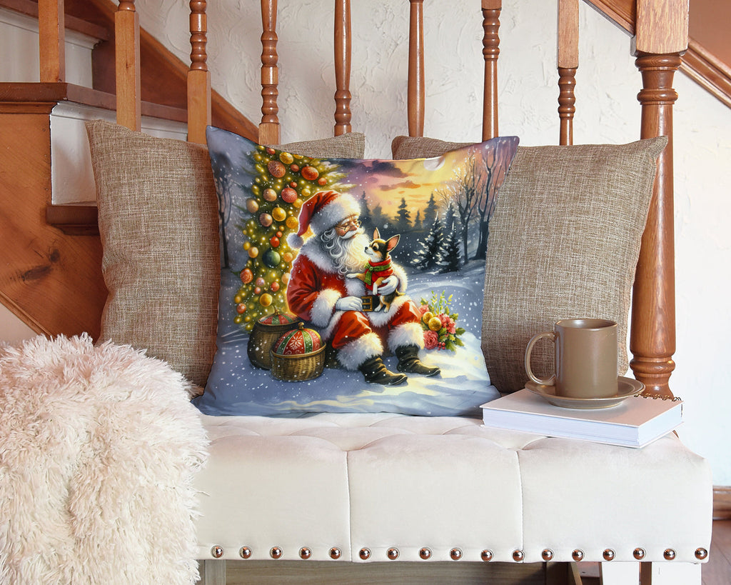 Chihuahua and Santa Claus Decorative Throw Pillow 14x14 Indoor Outdoor Accent Cushion, Fabric Cover with Insert for Sofa, Bed, Porch & Living Room