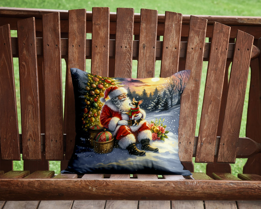 Chihuahua and Santa Claus Decorative Throw Pillow 14x14 Indoor Outdoor Accent Cushion, Fabric Cover with Insert for Sofa, Bed, Porch & Living Room