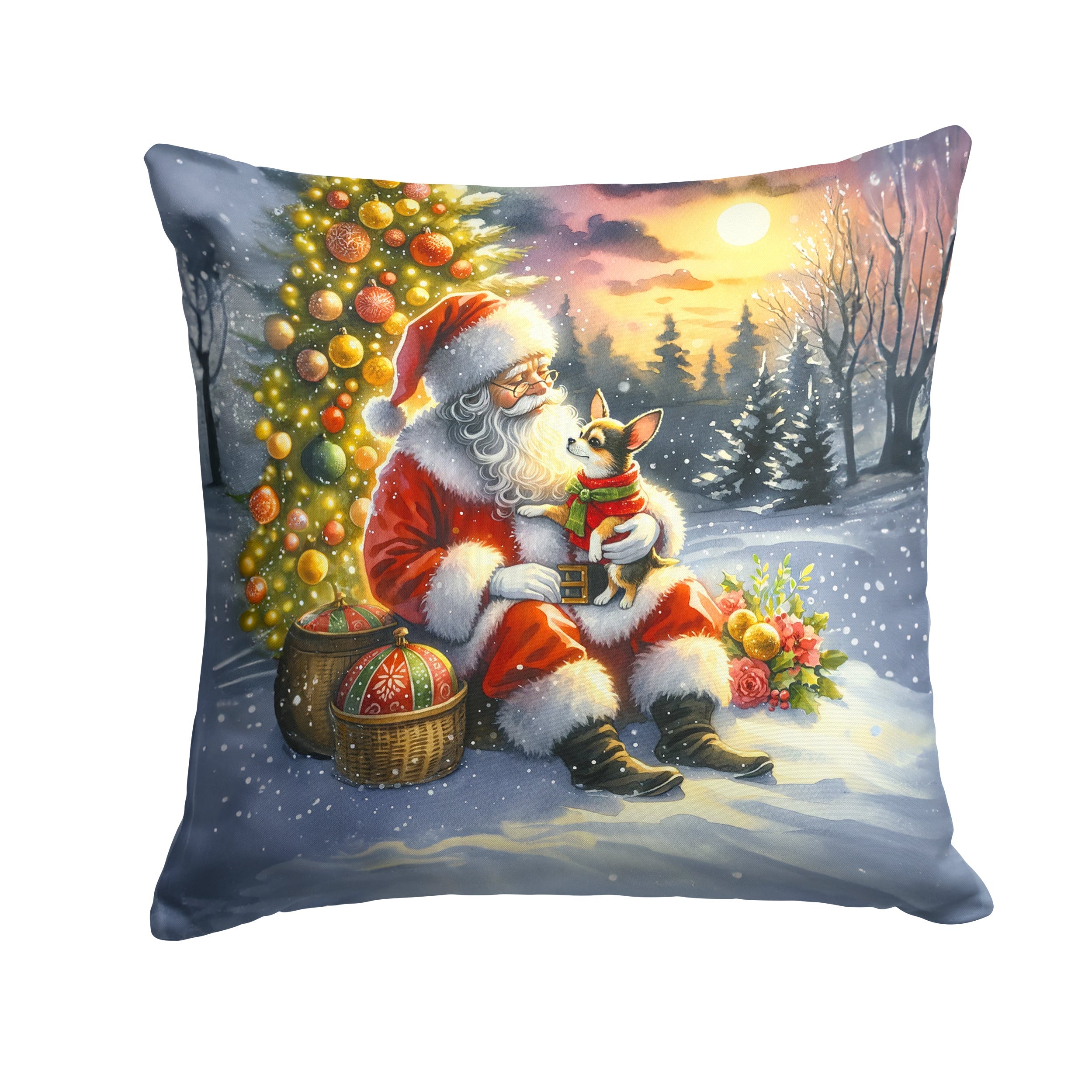 Chihuahua and Santa Claus Decorative Throw Pillow 18x18 Indoor Outdoor Accent Cushion, Fabric Cover with Insert for Sofa, Bed, Porch & Living Room