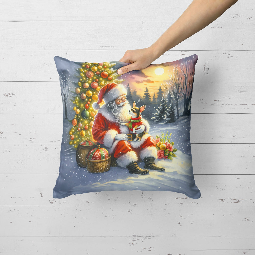Chihuahua and Santa Claus Decorative Throw Pillow 18x18 Indoor Outdoor Accent Cushion, Fabric Cover with Insert for Sofa, Bed, Porch & Living Room