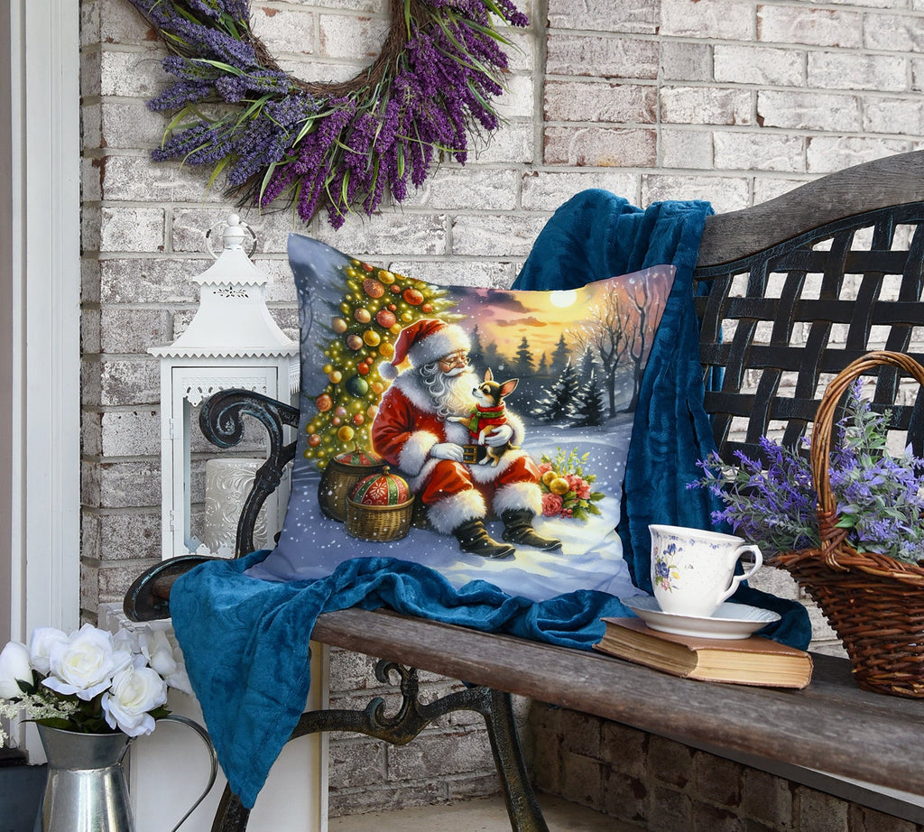 Chihuahua and Santa Claus Decorative Throw Pillow 18x18 Indoor Outdoor Accent Cushion, Fabric Cover with Insert for Sofa, Bed, Porch & Living Room