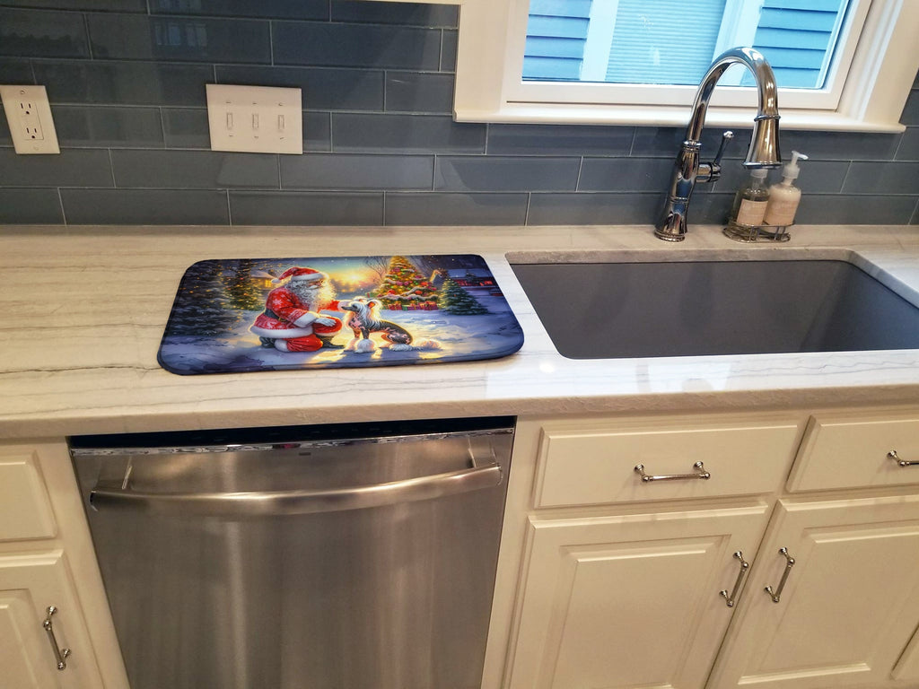 Chinese Crested and Santa Claus Dish Drying Mat Absorbent Dish Drying Mat Pad for Kitchen Counter Dish Drainer Mat for Countertop, 14 x 21", Multicolor