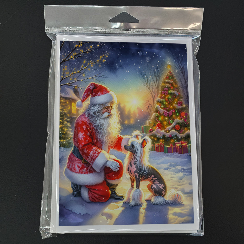 Chinese Crested and Santa Claus Greeting Cards Pack of 8 Blank Cards with Envelopes Whimsical A7 Size 5x7