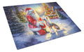 Chinese Crested and Santa Claus Cutting Board Tempered Glass Kitchen Cutting Surface, Heat Resistant Chopping, Non-Slip Feet, Food Prep & Serving