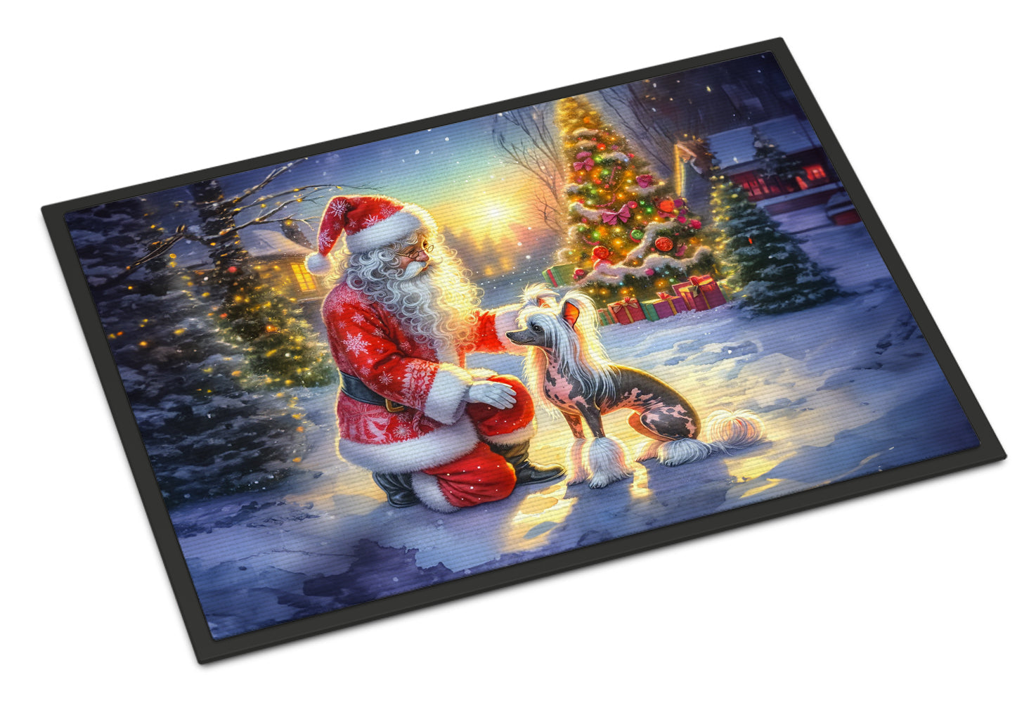 Chinese Crested and Santa Claus Doormat Indoor Outdoor 18H X 27W Front Door Mat Rugs for Entryway, Non Slip Washable