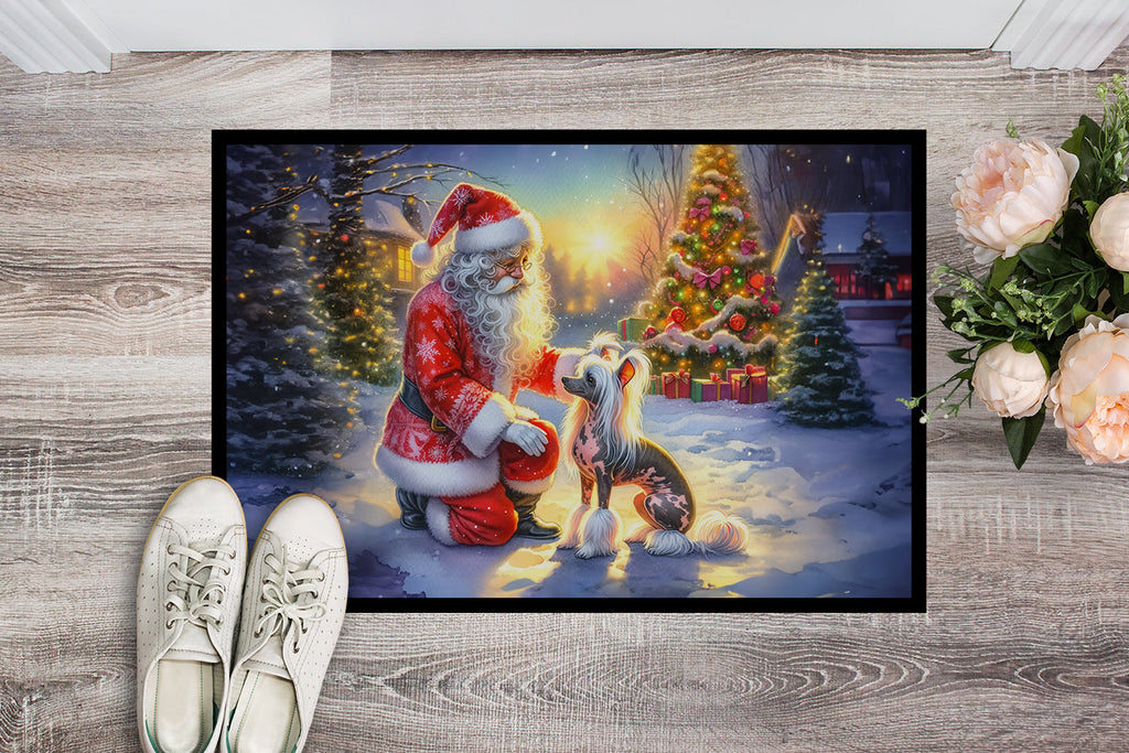 Chinese Crested and Santa Claus Doormat Indoor Outdoor 18H X 27W Front Door Mat Rugs for Entryway, Non Slip Washable