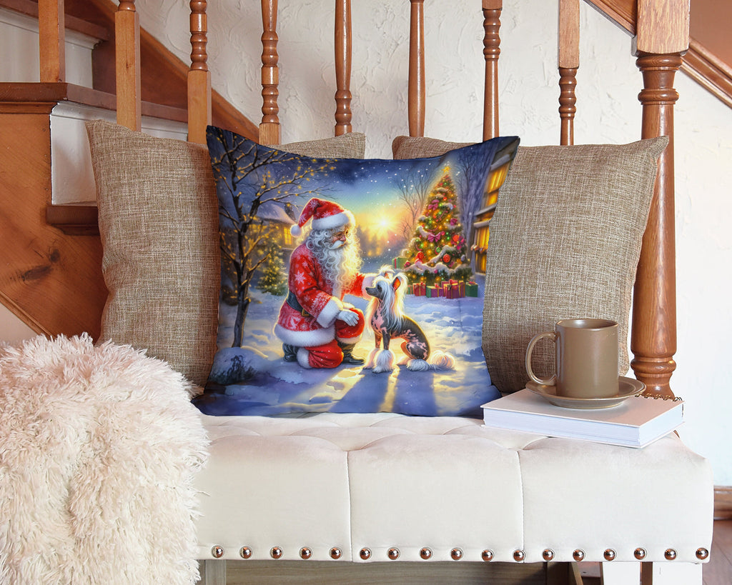 Chinese Crested and Santa Claus Decorative Throw Pillow 14x14 Indoor Outdoor Accent Cushion, Fabric Cover with Insert for Sofa, Bed, Porch & Living Room